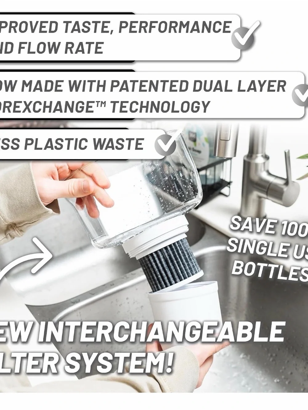 Epic Water Filters Pitcher - Clear with White Filter bamboo handle (Demo model)
